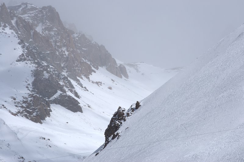 Snow-covered Andes cordillera peaks at Las Leñas