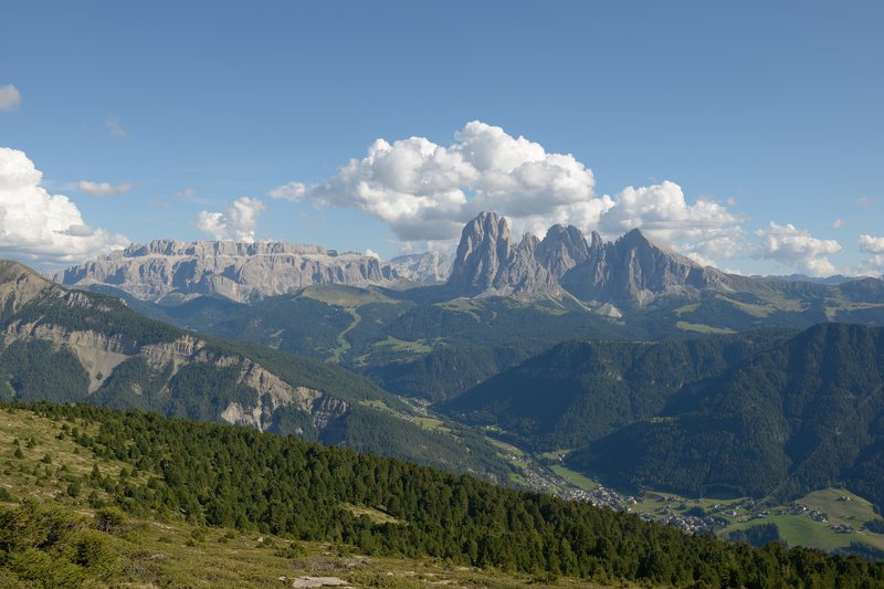 Val Gardena village beneath the Sella massif in the Dolomites
