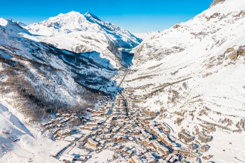 Aerial view of Val d'Isère in the French Alps