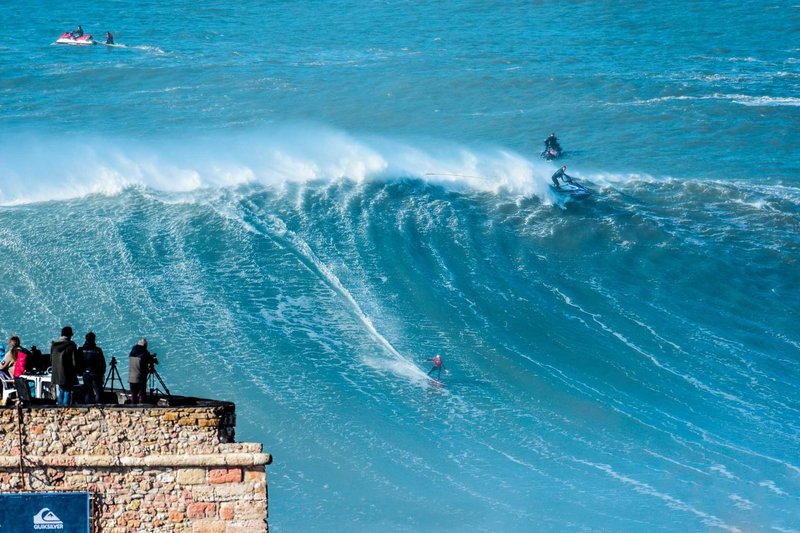 Massive waves at Praia do Norte, Nazaré, Portugal