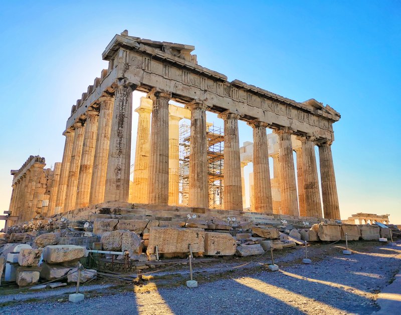 The Parthenon atop the Acropolis rock above Athens