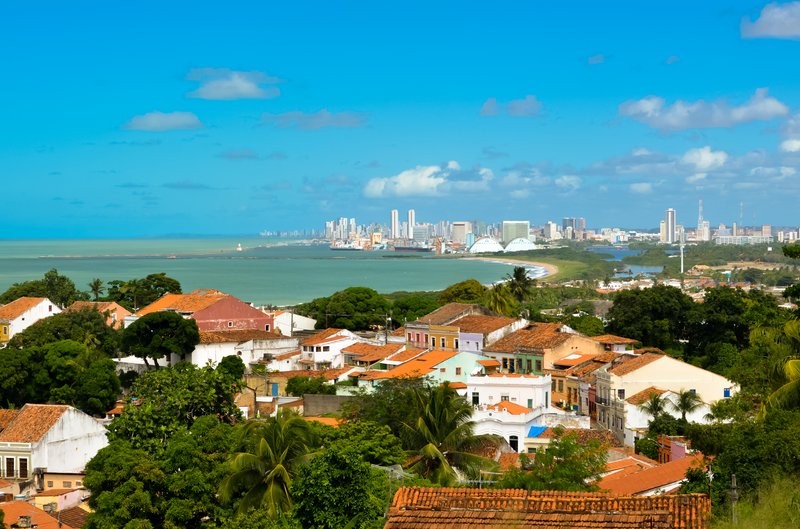 Colonial churches and tiled roofs on the hills of Olinda, Pernambuco