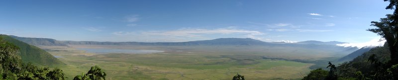 Panoramic view of the Ngorongoro Crater floor from the crater rim