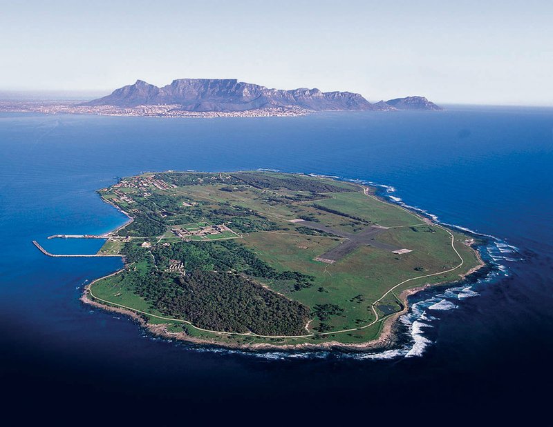 Robben Island and Table Mountain visible across Table Bay, Cape Town