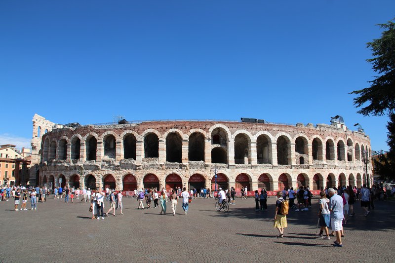 The Roman Arena di Verona amphitheatre seen from the piazza