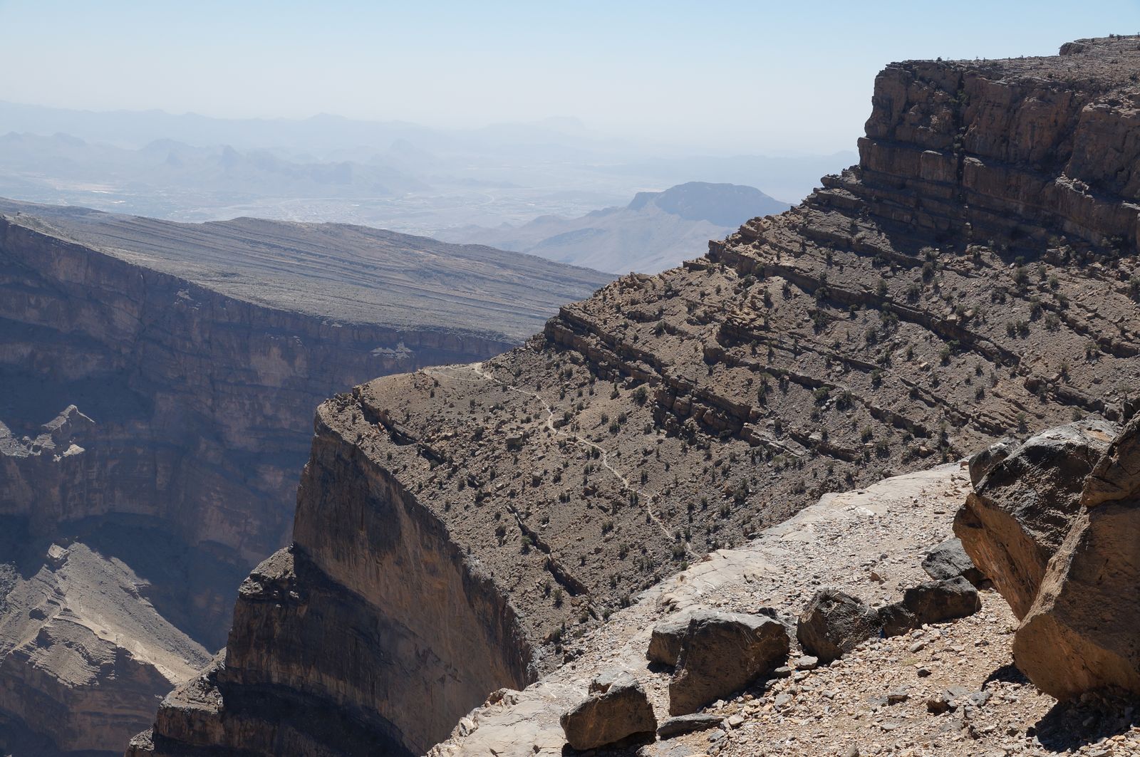 The dramatic canyon of Jebel Shams in the Al Hajar Mountains, Oman