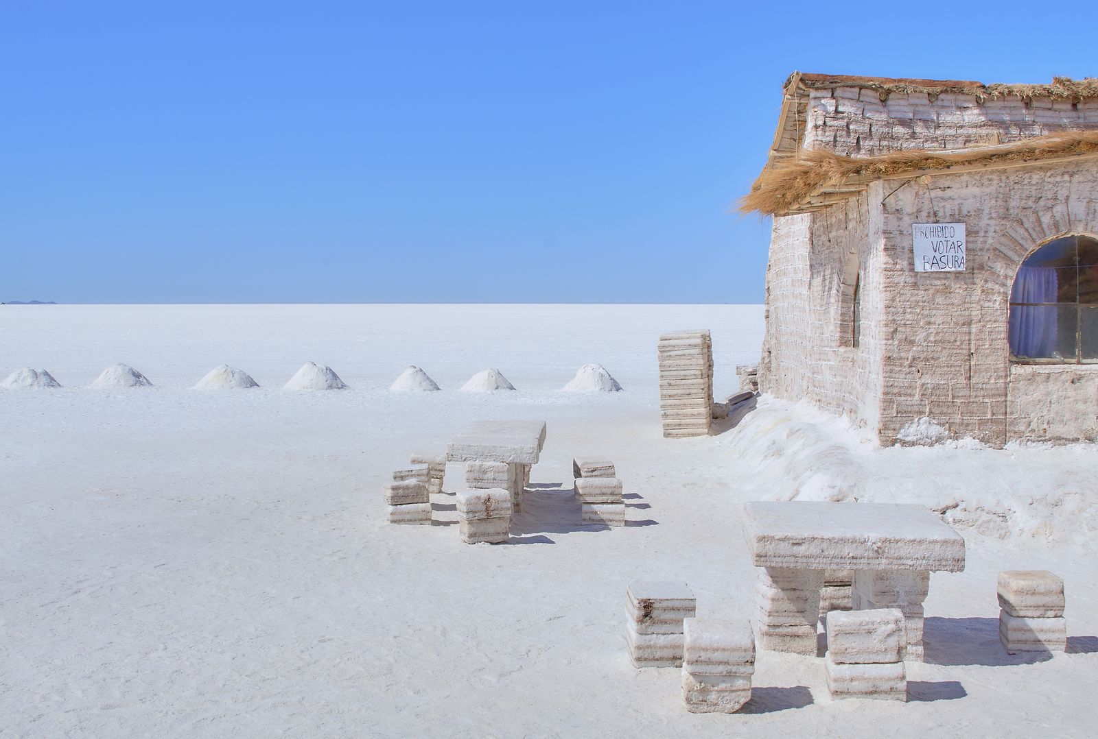 Palacio de Sal hotel built from salt blocks at the edge of Salar de Uyuni