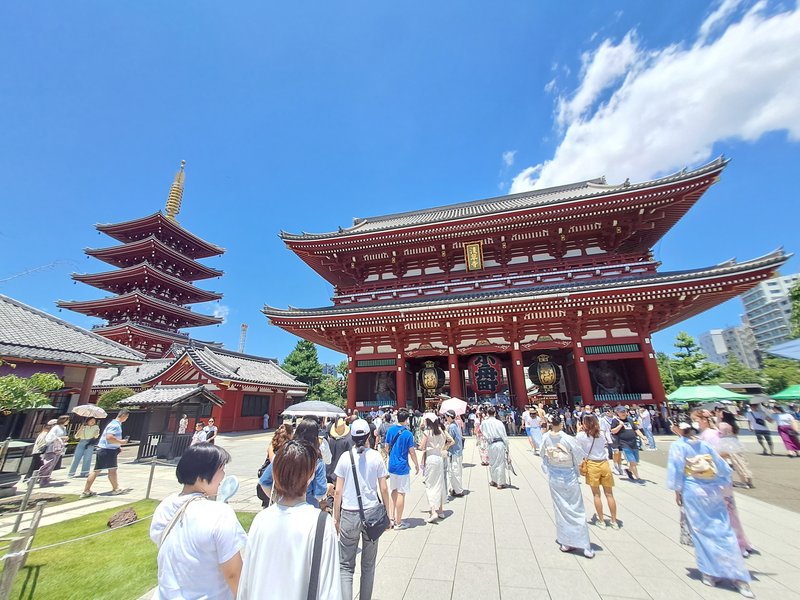 Sensoji Temple gate and pagoda in Asakusa, Tokyo, Japan