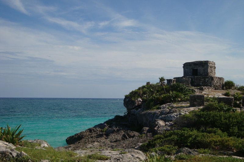Tulum coastline with turquoise Caribbean water and jungle vegetation, Quintana Roo, Mexico