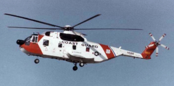 US Coast Guard Sikorsky HH-3F Pelican helicopter in flight, the same type installed at Winvian Farm