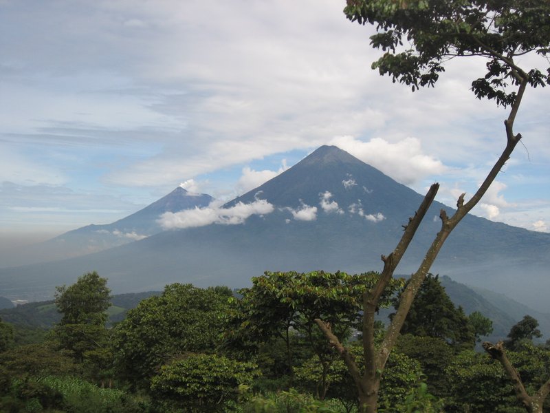 Volcán de Fuego erupting beside Acatenango, Guatemala