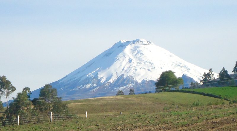 Snow-capped Cotopaxi stratovolcano under clear skies, Ecuador