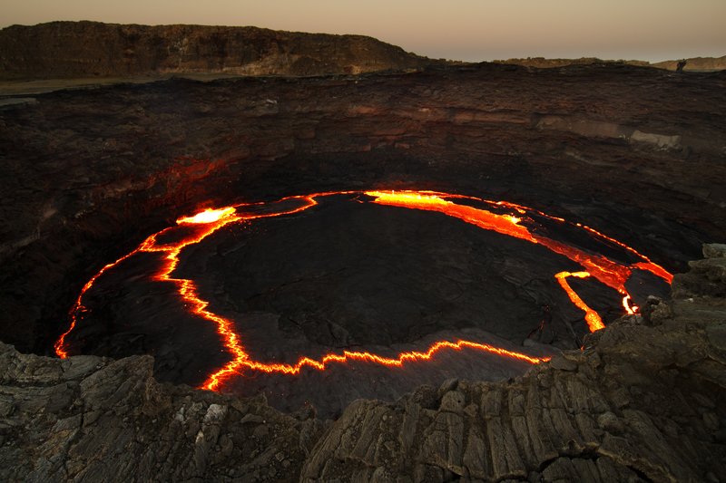 Bubbling lava lake inside Erta Ale volcano in the Danakil Depression, Ethiopia