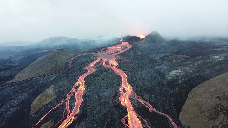 Lava flows from Fagradalsfjall eruption on Iceland's Reykjanes Peninsula