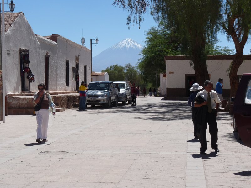 Licancabur volcano's symmetrical cone viewed from San Pedro de Atacama