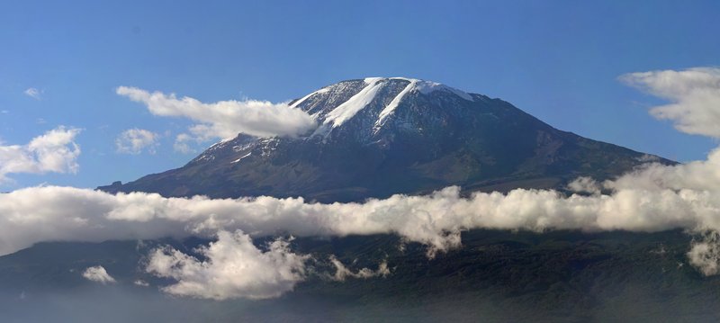Kilimanjaro's snow-capped Kibo summit above the African savanna