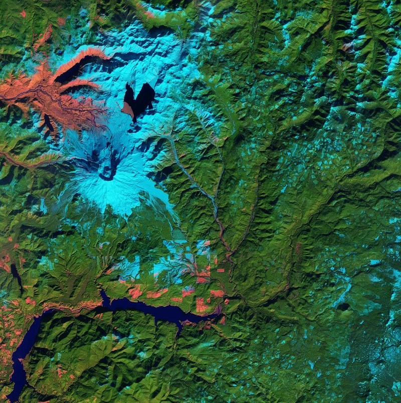 Mount St. Helens with its blast-crater profile, Washington State