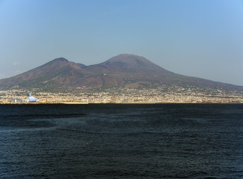 Mount Vesuvius looming above the Bay of Naples, Italy