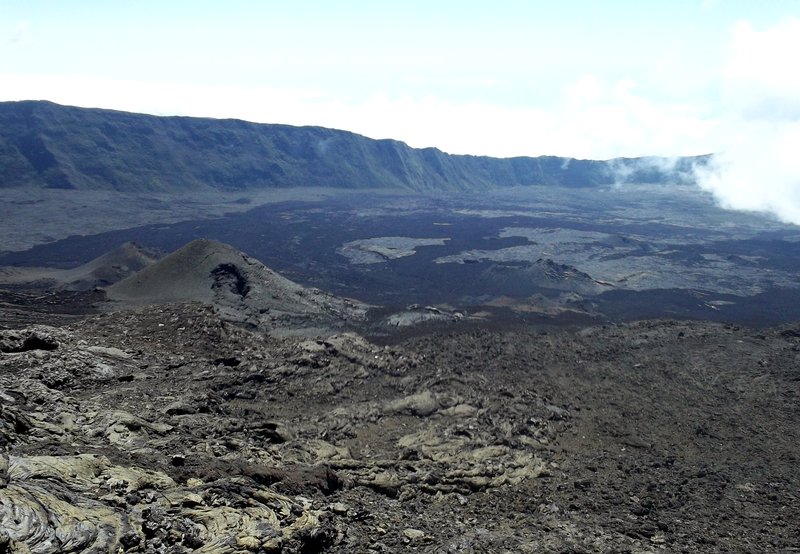 Ash-grey summit zone of Piton de la Fournaise on Réunion island