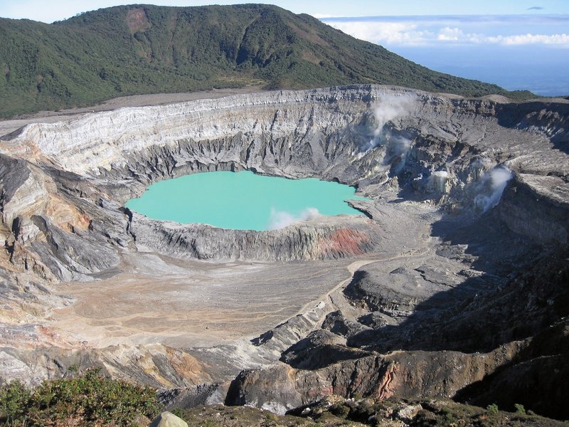 Turquoise acid crater lake inside Poás Volcano, Costa Rica