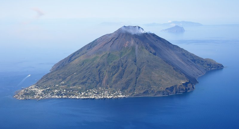 Aerial view of Stromboli island volcano in the Tyrrhenian Sea