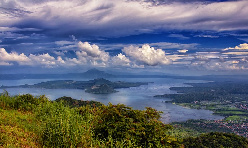 Taal Volcano island rising from Taal Lake, viewed from Tagaytay, Philippines
