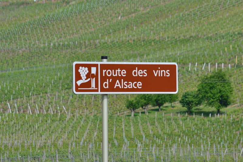 The Alsace Wine Route passing through hillside vineyards in northeastern France