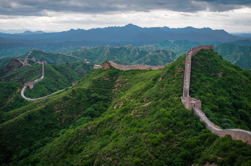 Great Wall of China winding across green hills at Jinshanling