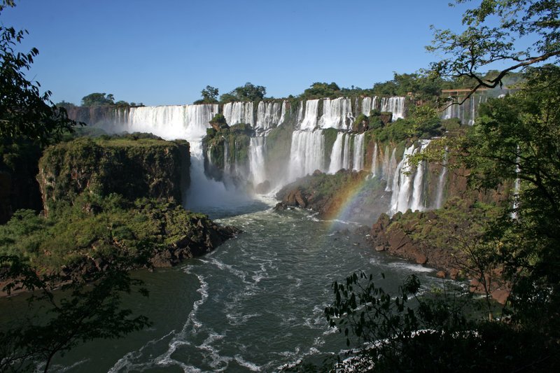 Iguazu Falls waterfall panorama viewed from the Argentine side