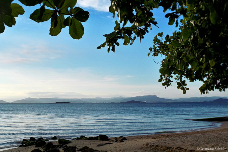 Waterfront of Ribeirão da Ilha with oyster farm culture
