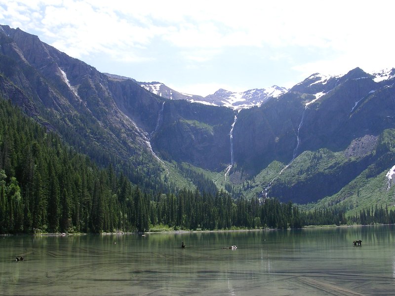 Avalanche Lake ringed by cliff walls