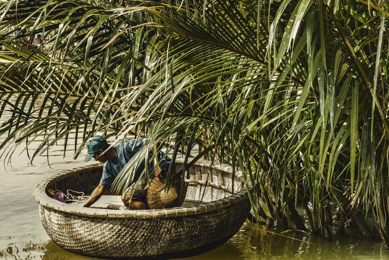 Basket boats in Cam Thanh coconut forest