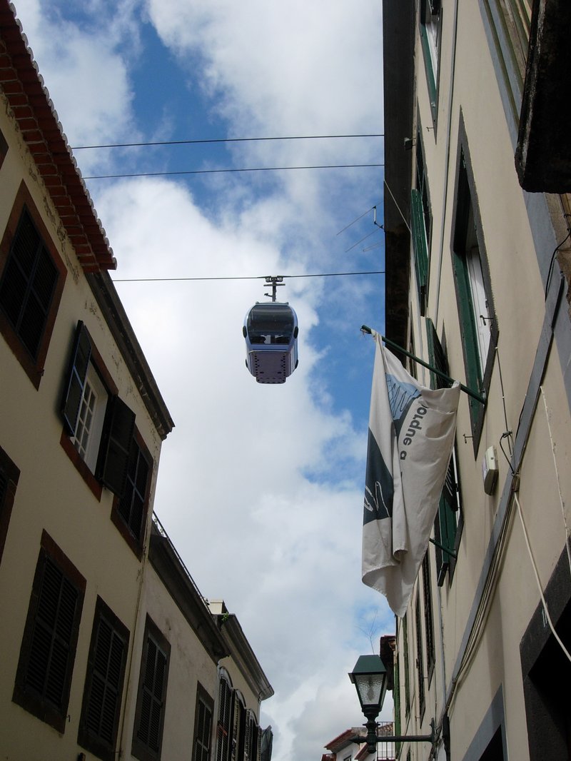 Funchal cable car gondolas over the city rooftops