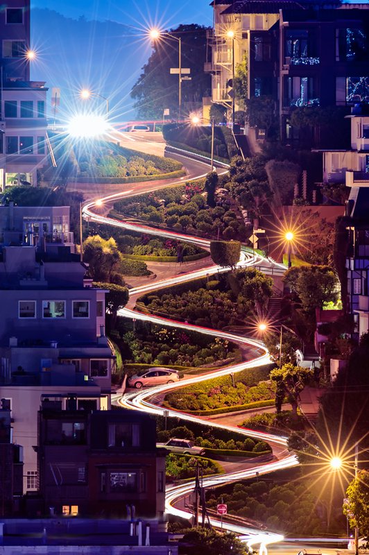 Lombard Street's crooked switchbacks