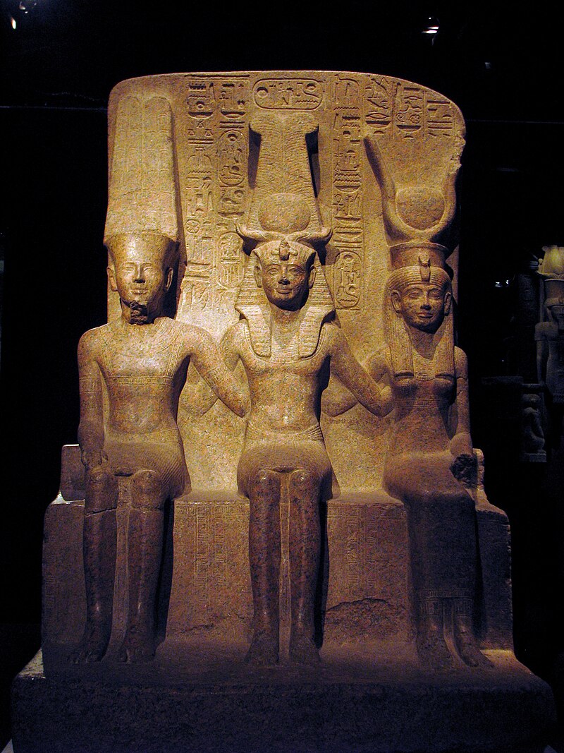 Ramesses II statue with Amon and Mut at the Egyptian Museum Turin