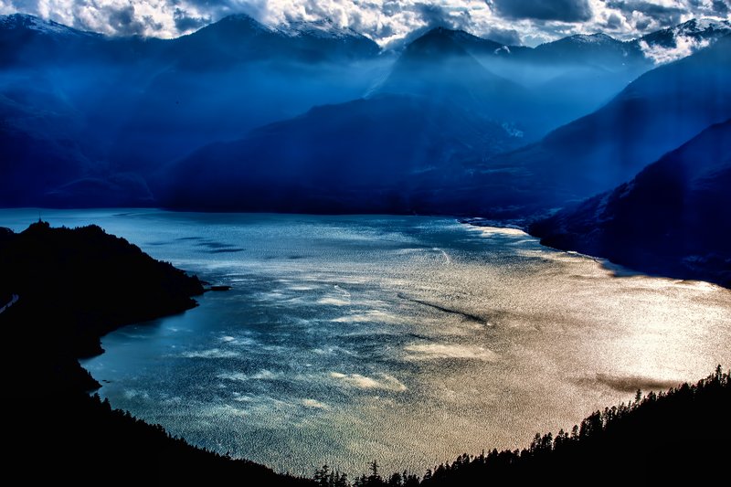 View from Sea to Sky Gondola above Howe Sound fjord