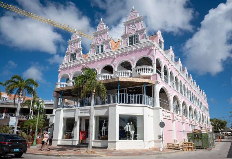 Colorful Dutch-Caribbean buildings along the waterfront, Oranjestad, Aruba