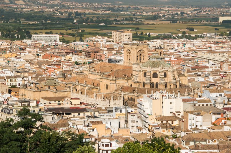 Granada Cathedral and Capilla Real from Alhambra