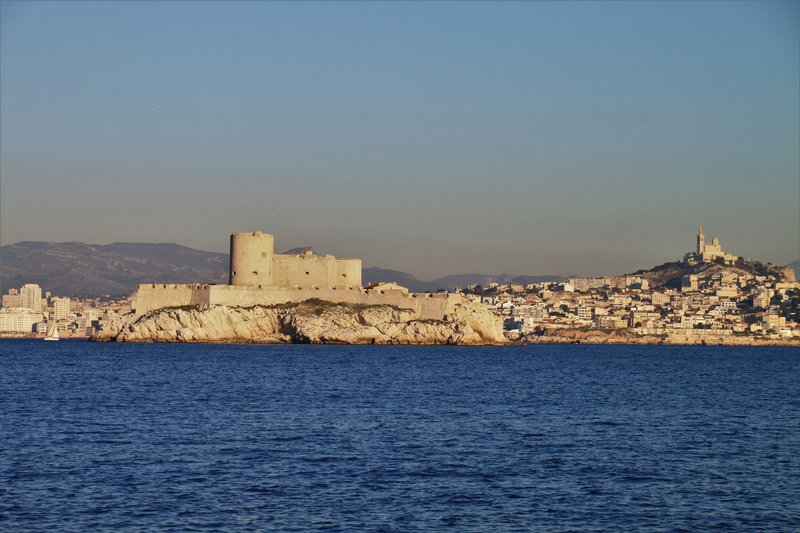 Basilica of Notre-Dame de la Garde rising above Marseille on its hill
