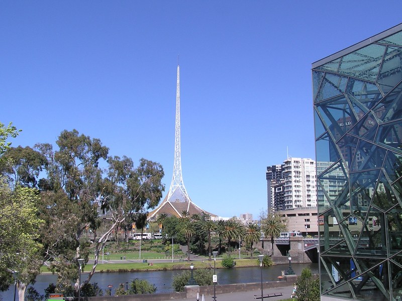 Arts Centre Melbourne spire from Federation Square