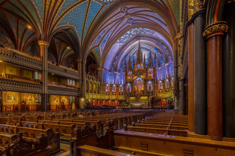 Notre-Dame Basilica Montreal Gothic Revival interior and facade