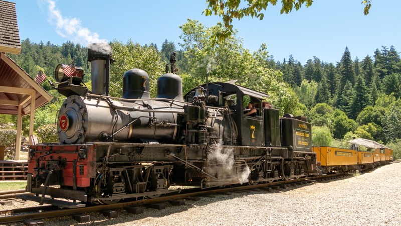 Steam locomotive at Roaring Camp Railroads