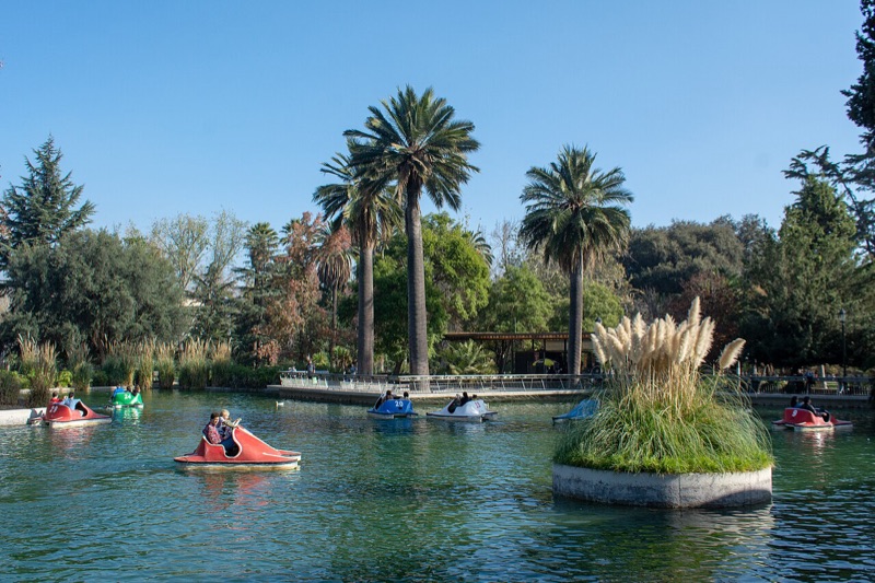 Laguna central of Parque Quinta Normal with old-growth trees
