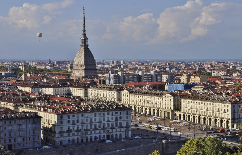 Mole Antonelliana tower rising above Turin's rooftops
