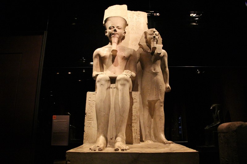 Ramesses II statue with Amon and Mut at the Egyptian Museum Turin