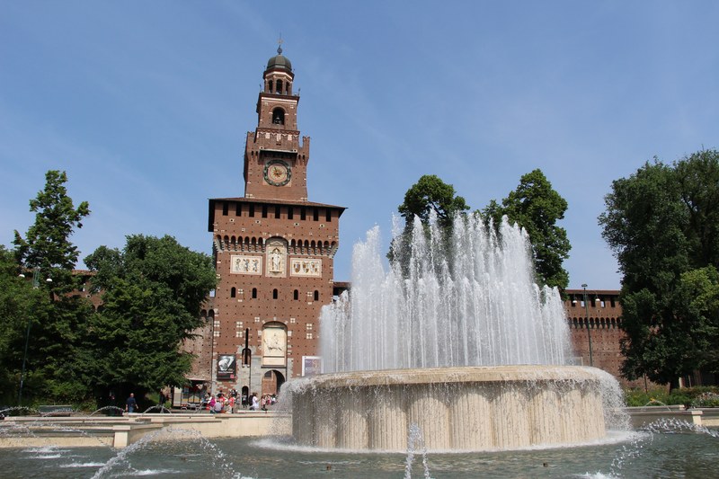 Sforza Castle main entrance and tower in Milan