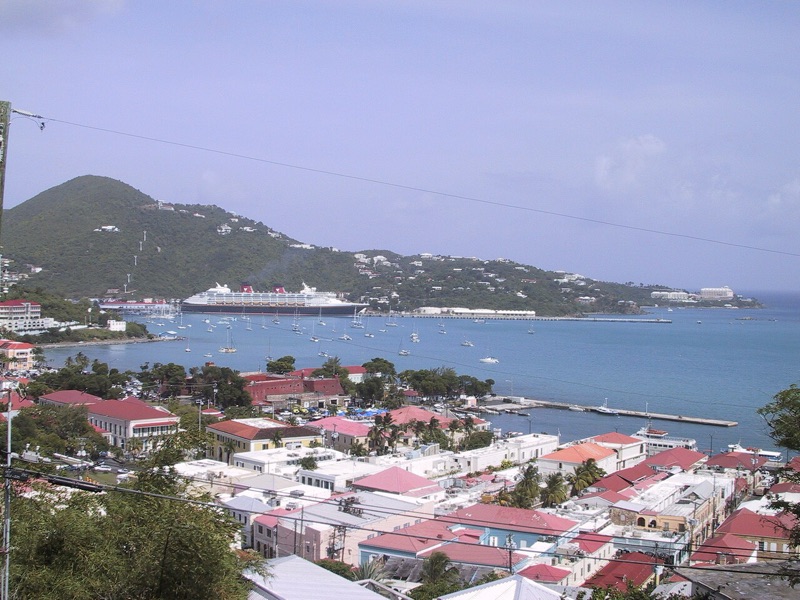 Charlotte Amalie harbor and hillside from above, St. Thomas USVI